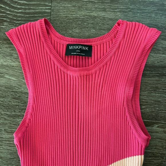 MINKPINK Vita Knit Colorblock Ribbed Midi Dress Pink Multicolor Sleeveless Large - Picture 10 of 15
